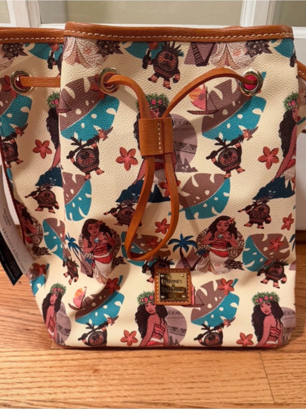 Disney Moana Dooney & Bourke Cream, Teal and Brown Drawstring Bucket Bag